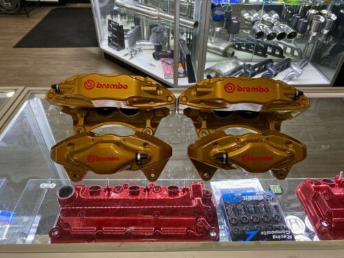 Subaru STi Front Rear Set Calipers Brembo 4 Piston Gold Impreza WRX 04+